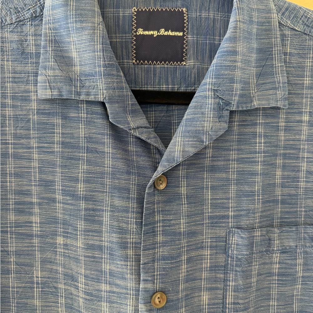 Tommy Bahama Blue Checkered Silk Button Down Shirt - Picture 6 of 7